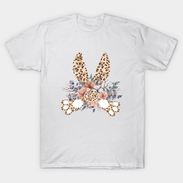 Cute leopard floral boho bunny ears illustration T-Shirt by tiana geo